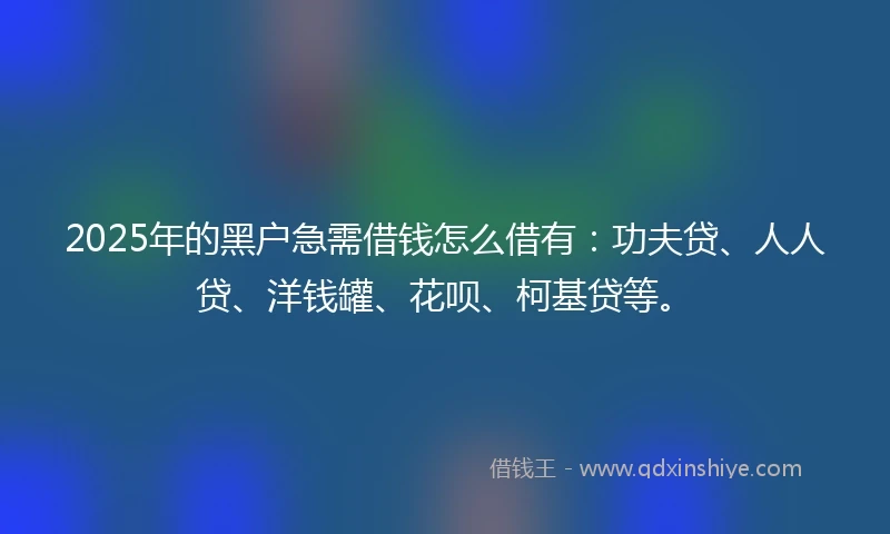 2025年的黑户急需借钱怎么借有：功夫贷、人人贷、洋钱罐、花呗、柯基贷等。