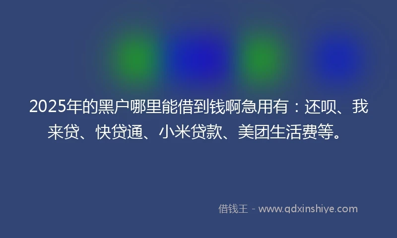 2025年的黑户哪里能借到钱啊急用有：还呗、我来贷、快贷通、小米贷款、美团生活费等。