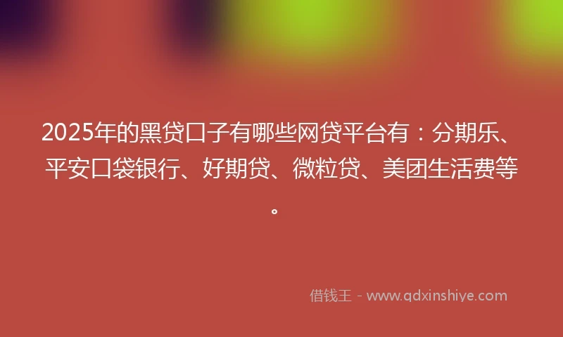2025年的黑贷口子有哪些网贷平台有：分期乐、平安口袋银行、好期贷、微粒贷、美团生活费等。