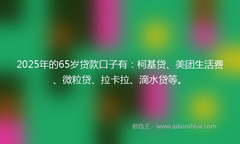 2025年的65岁贷款口子有：柯基贷、美团生活费、微粒贷、拉卡拉、滴水贷等。
