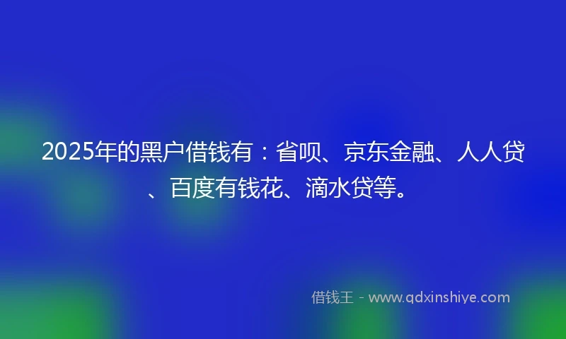 2025年的黑户借钱有：省呗、京东金融、人人贷、百度有钱花、滴水贷等。