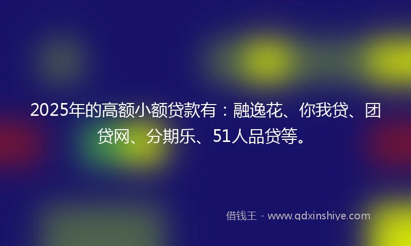 2025年的高额小额贷款有：融逸花、你我贷、团贷网、分期乐、51人品贷等。