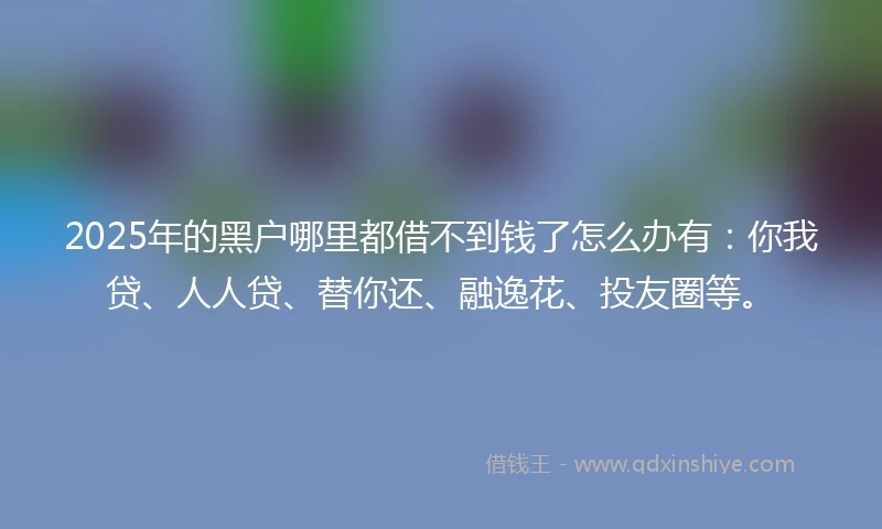 2025年的黑户哪里都借不到钱了怎么办有：你我贷、人人贷、替你还、融逸花、投友圈等。