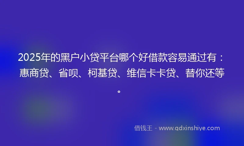 2025年的黑户小贷平台哪个好借款容易通过有：惠商贷、省呗、柯基贷、维信卡卡贷、替你还等。