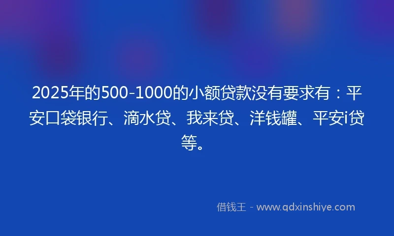 2025年的500-1000的小额贷款没有要求有：平安口袋银行、滴水贷、我来贷、洋钱罐、平安i贷等。