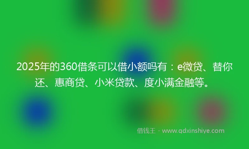 2025年的360借条可以借小额吗有：e微贷、替你还、惠商贷、小米贷款、度小满金融等。