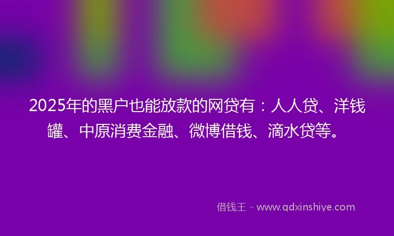 2025年的黑户也能放款的网贷有：人人贷、洋钱罐、中原消费金融、微博借钱、滴水贷等。
