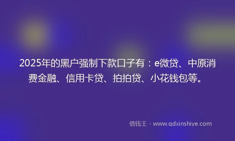 2025年的黑户强制下款口子有：e微贷、中原消费金融、信用卡贷、拍拍贷、小花钱包等。