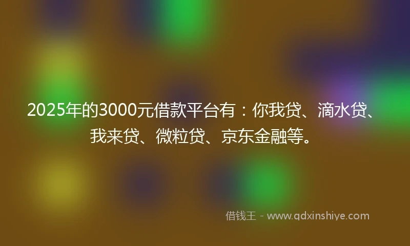 2025年的3000元借款平台有：你我贷、滴水贷、我来贷、微粒贷、京东金融等。