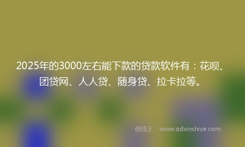 2025年的3000左右能下款的贷款软件有：花呗、团贷网、人人贷、随身贷、拉卡拉等。