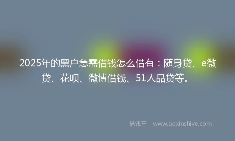 2025年的黑户急需借钱怎么借有：随身贷、e微贷、花呗、微博借钱、51人品贷等。