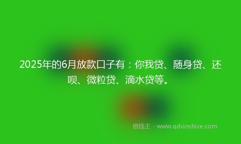 2025年的6月放款口子有：你我贷、随身贷、还呗、微粒贷、滴水贷等。