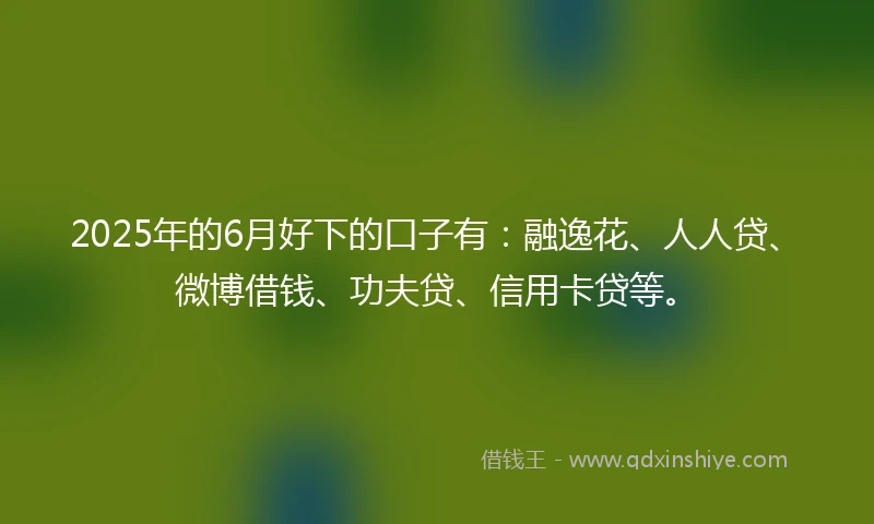 2025年的6月好下的口子有：融逸花、人人贷、微博借钱、功夫贷、信用卡贷等。