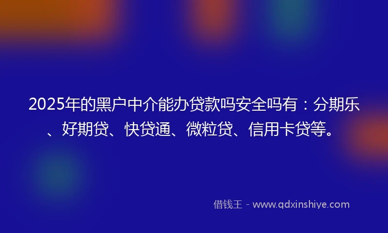 2025年的黑户中介能办贷款吗安全吗有：分期乐、好期贷、快贷通、微粒贷、信用卡贷等。