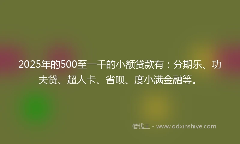 2025年的500至一千的小额贷款有：分期乐、功夫贷、超人卡、省呗、度小满金融等。
