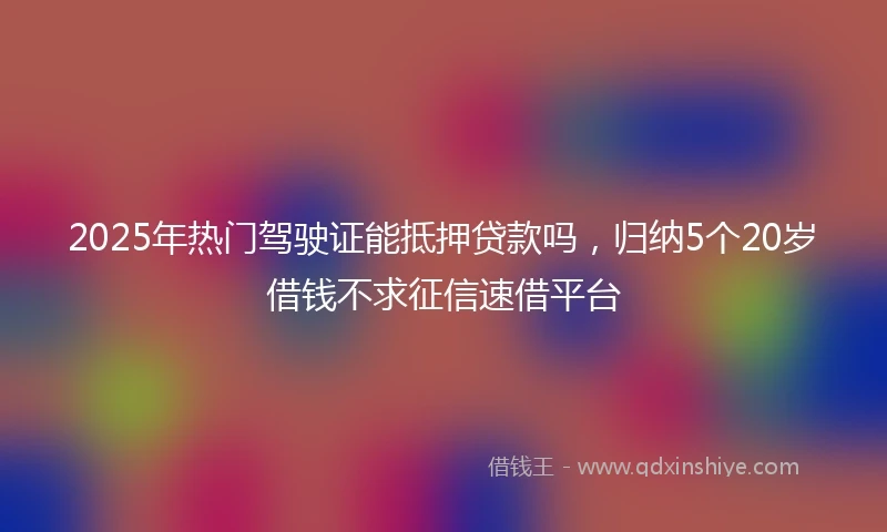 2025年热门驾驶证能抵押贷款吗，归纳5个20岁借钱不求征信速借平台