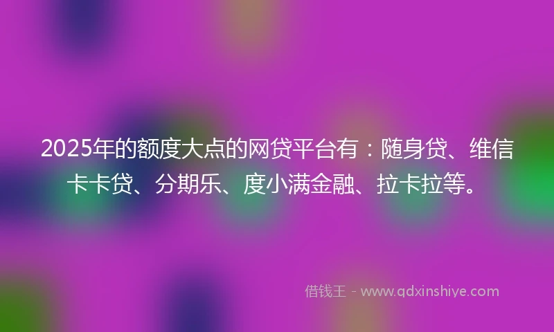 2025年的额度大点的网贷平台有：随身贷、维信卡卡贷、分期乐、度小满金融、拉卡拉等。