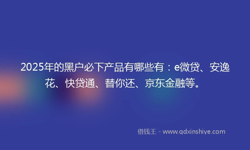 2025年的黑户必下产品有哪些有：e微贷、安逸花、快贷通、替你还、京东金融等。