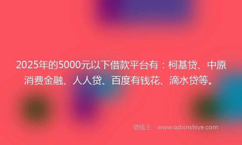 2025年的5000元以下借款平台有:柯基贷、中原消费金融、人人贷、百度有钱花、滴水贷等。