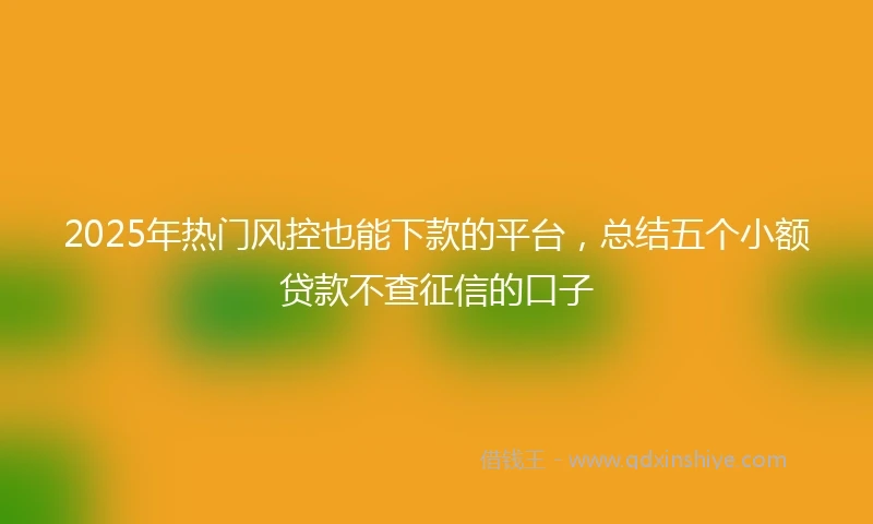 2025年热门风控也能下款的平台，总结五个小额贷款不查征信的口子
