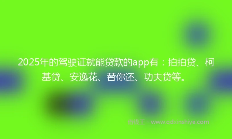 2025年的驾驶证就能贷款的app有:拍拍贷、柯基贷、安逸花、替你还、功夫贷等。