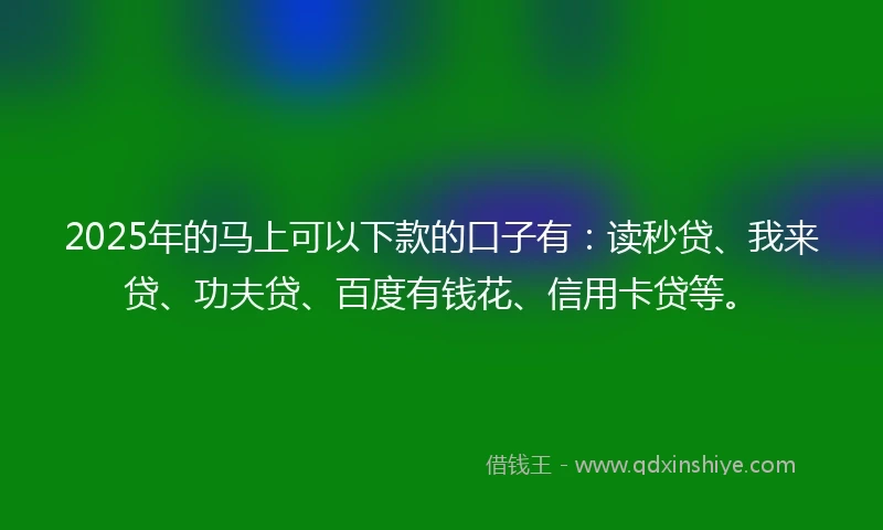 2025年的马上可以下款的口子有：读秒贷、我来贷、功夫贷、百度有钱花、信用卡贷等。
