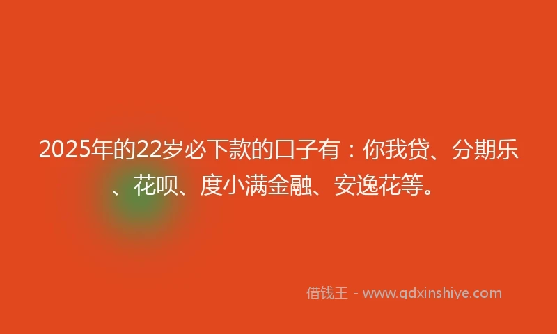 2025年的22岁必下款的口子有：你我贷、分期乐、花呗、度小满金融、安逸花等。