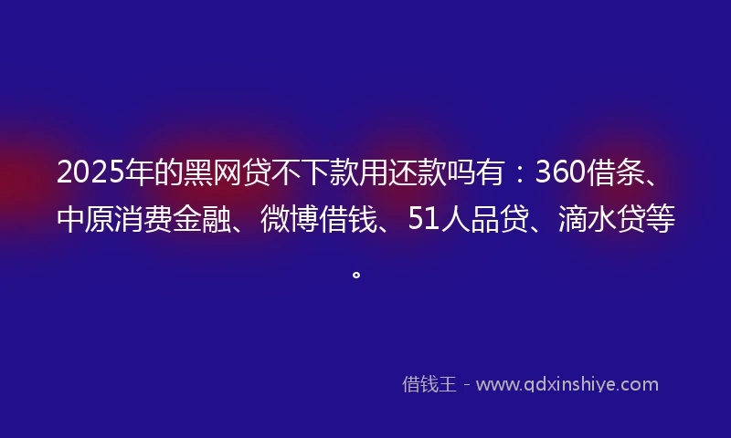 2025年的黑网贷不下款用还款吗有：360借条、中原消费金融、微博借钱、51人品贷、滴水贷等。
