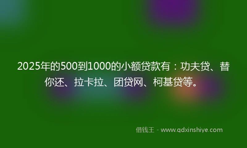 2025年的500到1000的小额贷款有：功夫贷、替你还、拉卡拉、团贷网、柯基贷等。