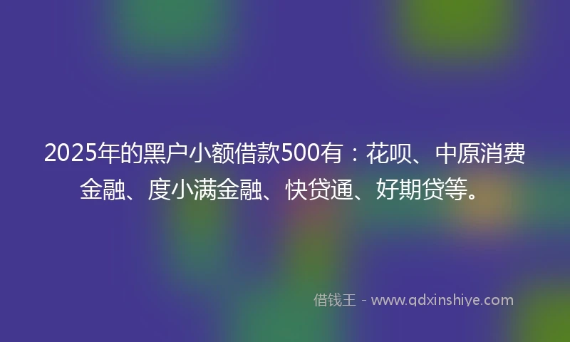 2025年的黑户小额借款500有：花呗、中原消费金融、度小满金融、快贷通、好期贷等。