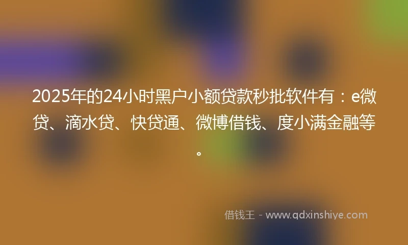 2025年的24小时黑户小额贷款秒批软件有：e微贷、滴水贷、快贷通、微博借钱、度小满金融等。