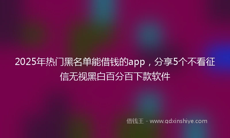 2025年热门黑名单能借钱的app，分享5个不看征信无视黑白百分百下款软件