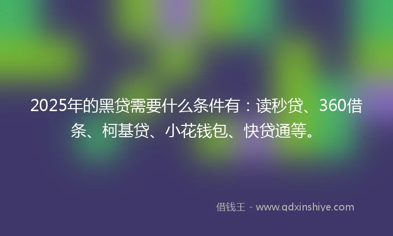 2025年的黑贷需要什么条件有：读秒贷、360借条、柯基贷、小花钱包、快贷通等。