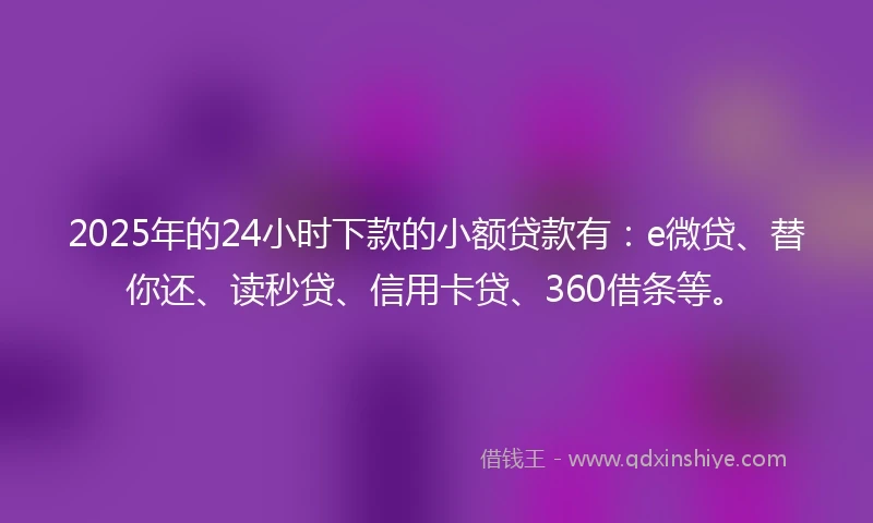 2025年的24小时下款的小额贷款有：e微贷、替你还、读秒贷、信用卡贷、360借条等。