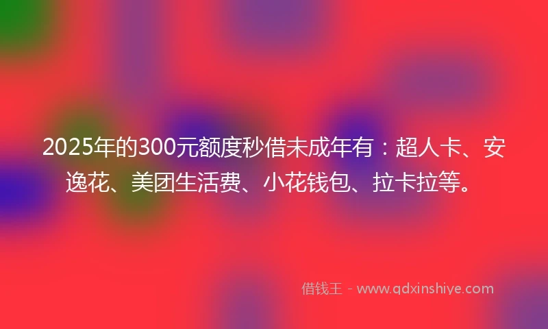 2025年的300元额度秒借未成年有：超人卡、安逸花、美团生活费、小花钱包、拉卡拉等。