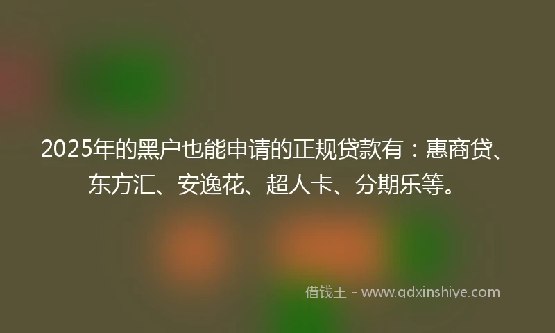 2025年的黑户也能申请的正规贷款有：惠商贷、东方汇、安逸花、超人卡、分期乐等。
