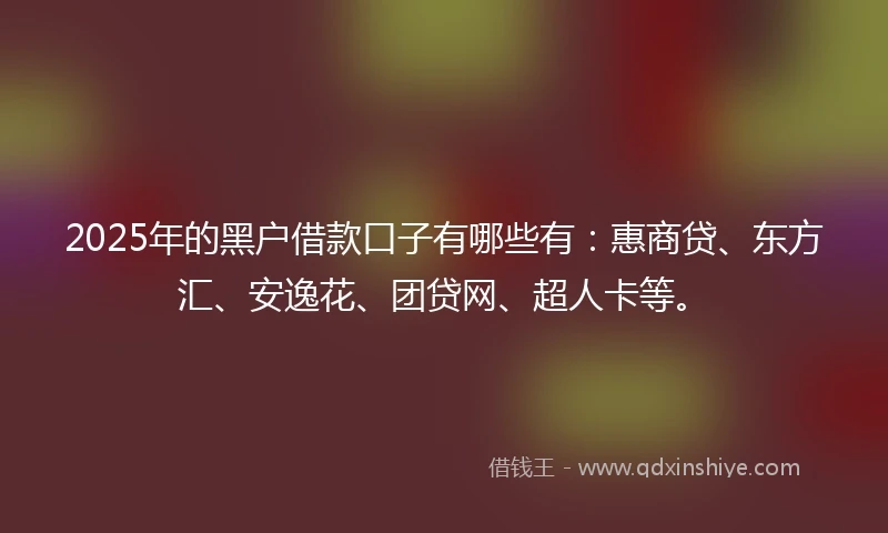 2025年的黑户借款口子有哪些有：惠商贷、东方汇、安逸花、团贷网、超人卡等。
