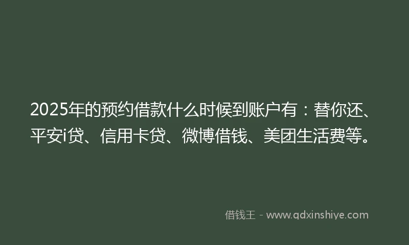 2025年的预约借款什么时候到账户有：替你还、平安i贷、信用卡贷、微博借钱、美团生活费等。
