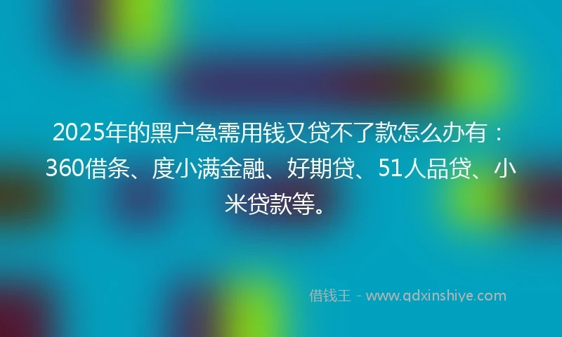 2025年的黑户急需用钱又贷不了款怎么办有：360借条、度小满金融、好期贷、51人品贷、小米贷款等。