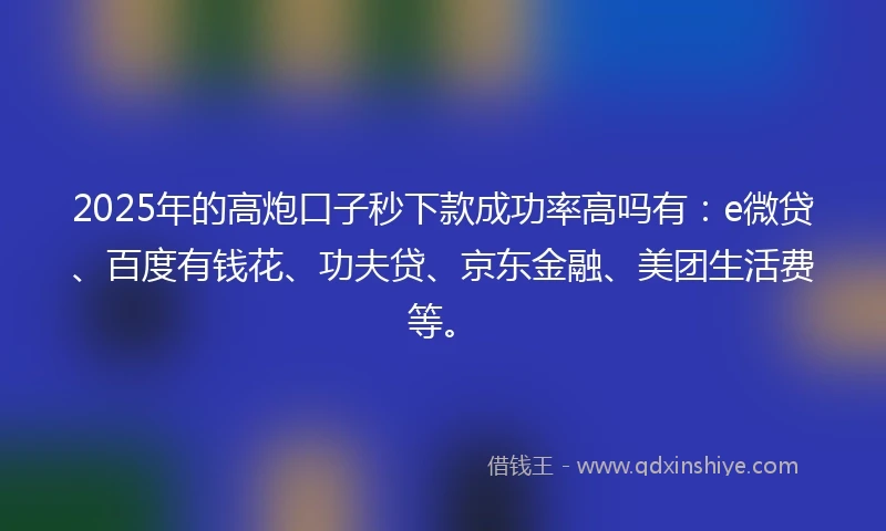 2025年的高炮口子秒下款成功率高吗有：e微贷、百度有钱花、功夫贷、京东金融、美团生活费等。