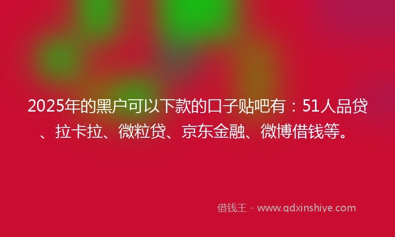 2025年的黑户可以下款的口子贴吧有：51人品贷、拉卡拉、微粒贷、京东金融、微博借钱等。