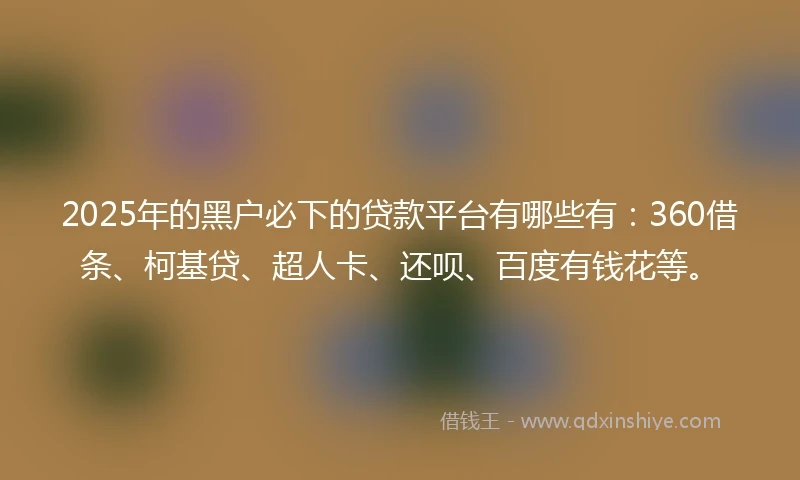2025年的黑户必下的贷款平台有哪些有：360借条、柯基贷、超人卡、还呗、百度有钱花等。