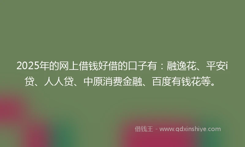 2025年的网上借钱好借的口子有：融逸花、平安i贷、人人贷、中原消费金融、百度有钱花等。