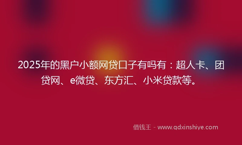 2025年的黑户小额网贷口子有吗有：超人卡、团贷网、e微贷、东方汇、小米贷款等。