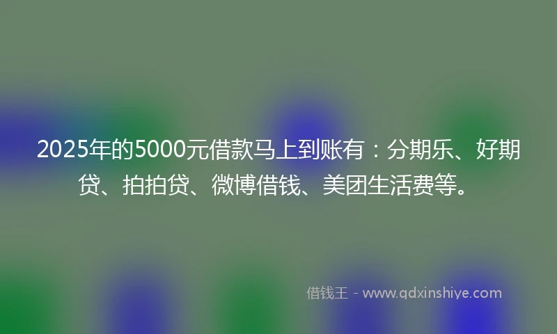 2025年的5000元借款马上到账有:分期乐、好期贷、拍拍贷、微博借钱、美团生活费等。