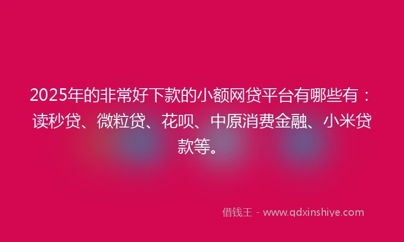 2025年的非常好下款的小额网贷平台有哪些有：读秒贷、微粒贷、花呗、中原消费金融、小米贷款等。
