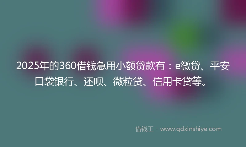 2025年的360借钱急用小额贷款有：e微贷、平安口袋银行、还呗、微粒贷、信用卡贷等。