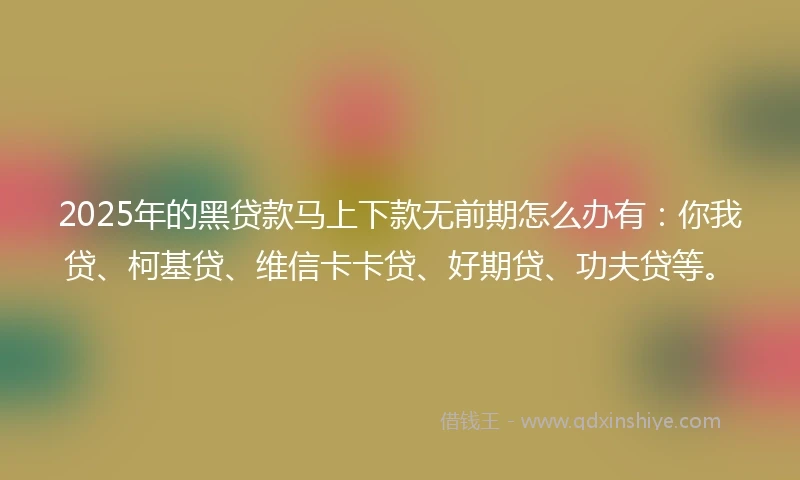 2025年的黑贷款马上下款无前期怎么办有：你我贷、柯基贷、维信卡卡贷、好期贷、功夫贷等。