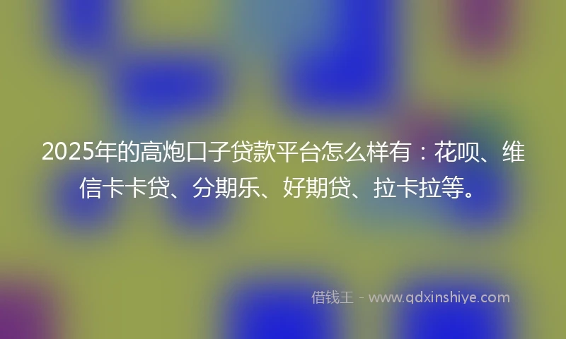 2025年的高炮口子贷款平台怎么样有：花呗、维信卡卡贷、分期乐、好期贷、拉卡拉等。