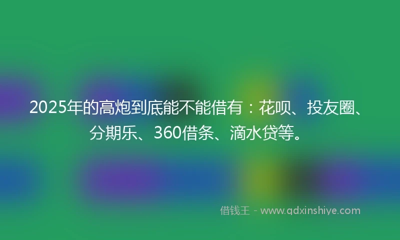 2025年的高炮到底能不能借有：花呗、投友圈、分期乐、360借条、滴水贷等。